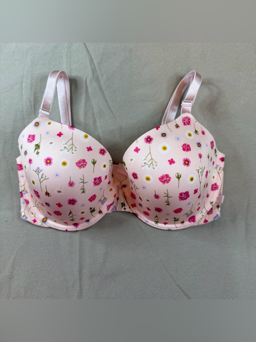 Victoria's Secret Pink Floral Padded Bra with Satin Straps Lined Demi
